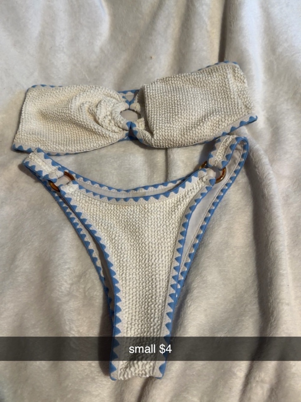 SHEIN White and Light Blue Textured Bikini Set